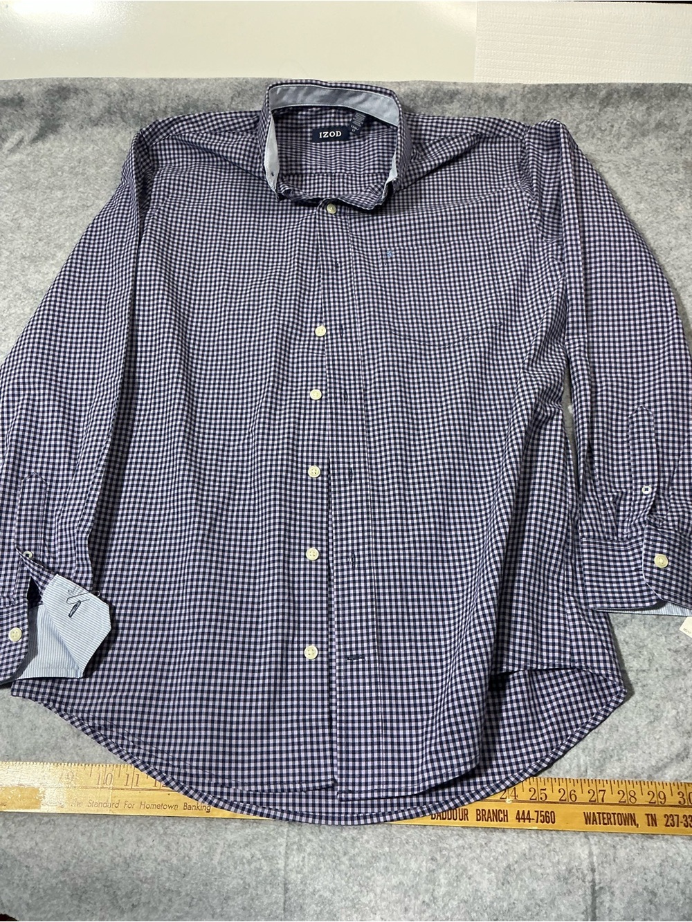 Izod Men's Navy and White Gingham Dress Shirt